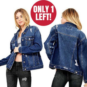 NEW Oversized Distressed Denim Jean Jacket NWT